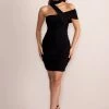Leigh | Black Asymmetric Off The Shoulder Ruched Mini Dress