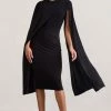 Marysol | Black Asymmetric Cape Midi Dress