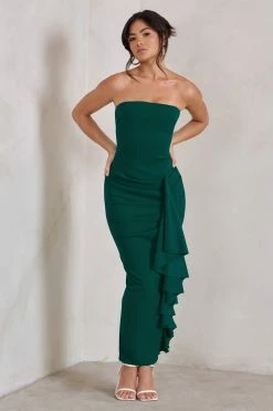 Fleur | Bottle Green Bandeau Ruffle Maxi Dress -Dress Shop WB CL129323 FleurBottleGreenBandeauRuffleMaxiDress3 01db22aa ed3e 49ae b239 c959095260a1