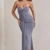 Carrie | Grey Sweetheart Neckline Maxi Dress With Statement Tie 1 Carrie | Grey Sweetheart Neckline Maxi Dress With Statement Tie -Dress Shop WB CL129327 CarrieGreySweetheartNecklineMaxiDressWithStatementTie0