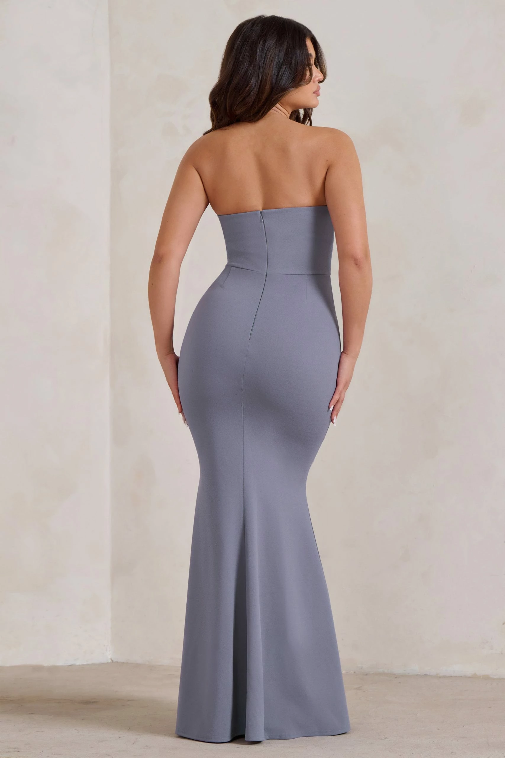 Carrie | Grey Sweetheart Neckline Maxi Dress With Statement Tie 4 Carrie | Grey Sweetheart Neckline Maxi Dress With Statement Tie - Image 2