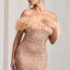 New Money | Gold Bodycon Sequin Mini Dress With Feather Trim -Dress Shop WB CL129364007 NewMoneyGoldBodyconSequinMiniDressWithFeatherTrim1