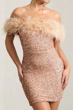 New Money | Gold Bodycon Sequin Mini Dress With Feather Trim -Dress Shop WB CL129364007 NewMoneyGoldBodyconSequinMiniDressWithFeatherTrim2 98d24c63 ed62 47f0 9fdf c2d7ea47a83b
