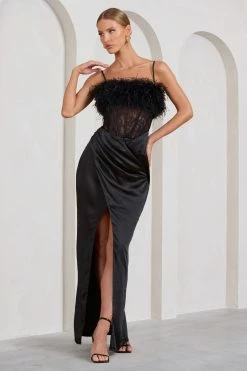 Countess | Black Lace Corset Maxi Dress With Feather Trim -Dress Shop WB CL129365002 CountessBlackLaceCorsetMaxiDressWithFeatherTrim1 be436291 89da 465b ba1b e750bfac4362