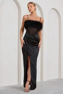 Countess | Black Lace Corset Maxi Dress With Feather Trim -Dress Shop WB CL129365002 CountessBlackLaceCorsetMaxiDressWithFeatherTrim3 e062611b 0c6a 491a b9b0 6550b718a34f