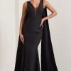 Rosaline | Black Plunging Fishtail Maxi Dress With Cape -Dress Shop WB CL129377002 Rosaline BlackPlungingFishtailMaxiDressWithCape3 158e8f2a 1f06 497b 8e7d 4a92deb0febf