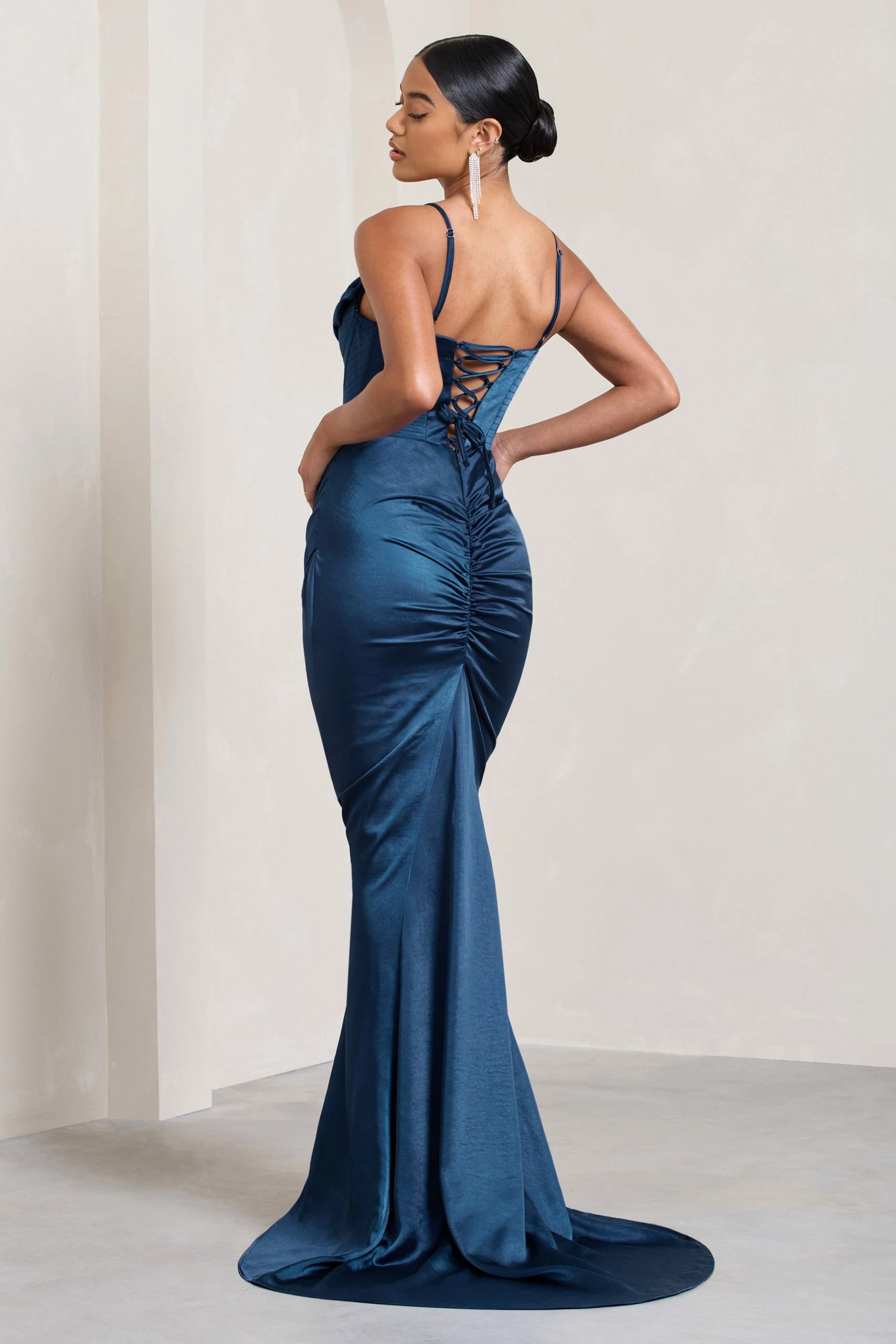 Grand Gift | Navy Satin Corset Draped Fishtail Maxi Dress 4 Grand Gift | Navy Satin Corset Draped Fishtail Maxi Dress - Image 2
