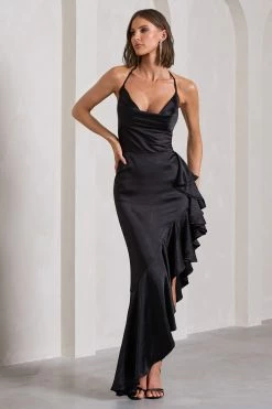 Lady Rosselini | Black Strappy Asymmetric Ruffled Maxi Dress 10 Lady Rosselini | Black Strappy Asymmetric Ruffled Maxi Dress -Dress Shop WB CL129419002 LadyRosseliniBlackStrappyAsymmetricRuffledMaxiDress0