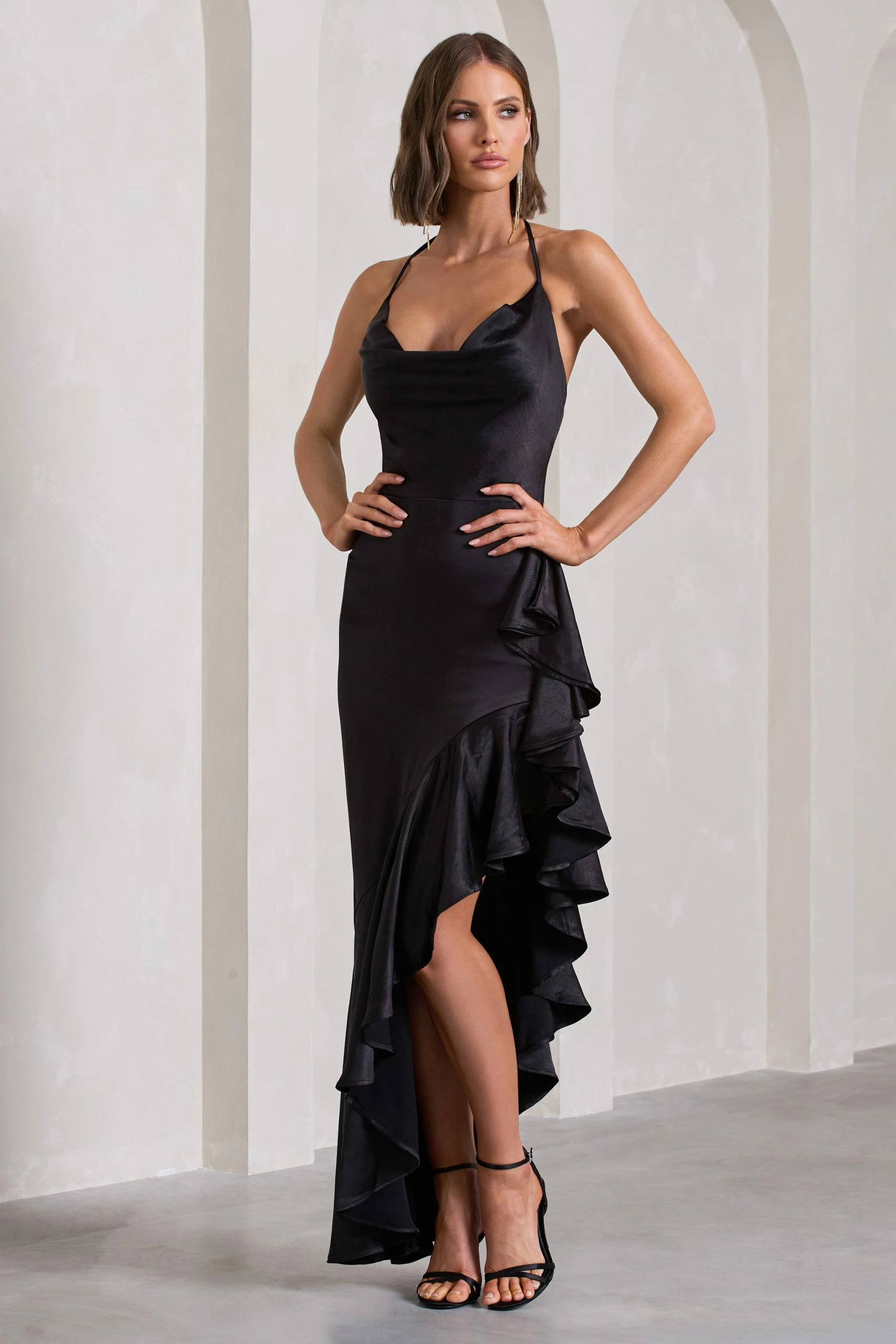 Lady Rosselini | Black Strappy Asymmetric Ruffled Maxi Dress 3 Lady Rosselini | Black Strappy Asymmetric Ruffled Maxi Dress