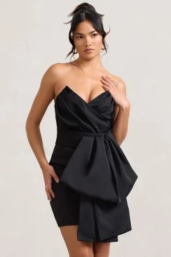Winner | Black Bandeau Mini Dress With Oversized Bow -Dress Shop WB CL129431002 WinnerBlackBandeauMiniDressWithOversizedBow3