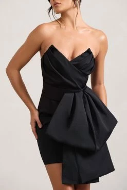 Winner | Black Bandeau Mini Dress With Oversized Bow -Dress Shop WB CL129431002 WinnerBlackBandeauMiniDressWithOversizedBow5