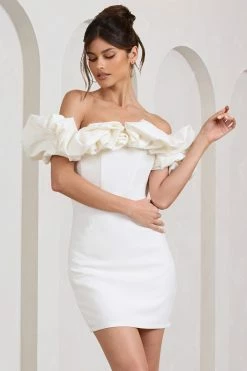 Dawn | White Ruffled Bardot Mini Dress -Dress Shop WB CL129435005 DawnWhiteRuffledBardotMiniDress3 6a9a0448 9869 4155 aa4c 6fea74df7ba7