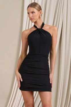 Poppy | Black Halter Neck Knot Mini Dress -Dress Shop WB CL129500002 Poppy BlackHalterNeckKnotMiniDress1 ec43cba0 68e7 4bac 99de 3294abccafd6
