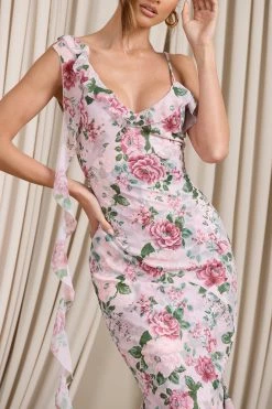 Leading Lady | Pink Floral Print Chiffon Asymmetric Ruffle Maxi Dress -Dress Shop WB CL129536146 LeadingLadyPinkFloralPrintChiffonAsymmetricRuffleMaxiDress4