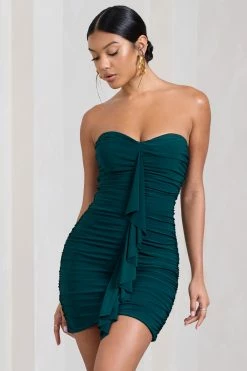 Treasure | Petrol Blue Strapless Sweetheart Mini Dress With Ruffle