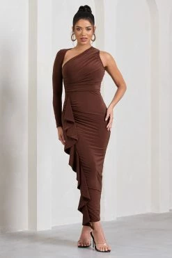 Compass | Brown One-Sleeved Cut-Out Maxi Dress With Ruffle 11 Compass | Brown One-Sleeved Cut-Out Maxi Dress With Ruffle -Dress Shop WB CL129690038 CompassBrownOne SleevedCut OutMaxiDressWithRuffle2 b2642e86 db61 4dde 9ef4 6c685f97f569