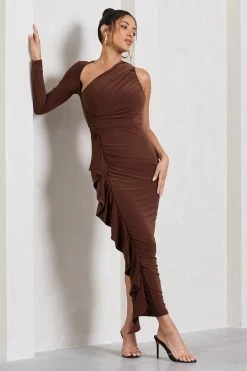 Compass | Brown One-Sleeved Cut-Out Maxi Dress With Ruffle 10 Compass | Brown One-Sleeved Cut-Out Maxi Dress With Ruffle -Dress Shop WB CL129690038 CompassBrownOne SleevedCut OutMaxiDressWithRuffle3 d50a8fe6 2711 4e3c 8648 517d09173d25