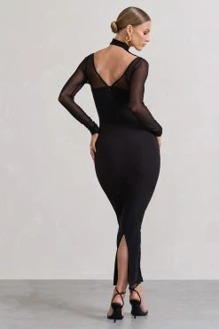 Under Wraps | Black Ruched Cut Out Long-Sleeve Midi Dress -Dress Shop WB CL129705002 UnderWrapsBlackRuchedCutOutLong SleeveMidiDress7