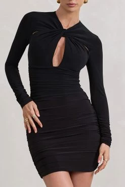 Escapism | Black Ruched Long-Sleeve Cut-Out Mini Dress -Dress Shop WB CL129706002 EscapismBlackRuchedLong SleeveCut OutMiniDressBLACK6 d63e2768 91ea 4351 8d51 87cb4204de80