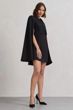 Suri | Black Tailored Cape Blazer Dress 11 Suri | Black Tailored Cape Blazer Dress -Dress Shop WB CL129732002 SuriBlackTailoredCapeBlazerDress5