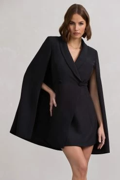 Suri | Black Tailored Cape Blazer Dress 12 Suri | Black Tailored Cape Blazer Dress -Dress Shop WB CL129732002 SuriBlackTailoredCapeBlazerDress6