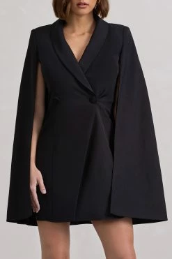 Suri | Black Tailored Cape Blazer Dress 10 Suri | Black Tailored Cape Blazer Dress -Dress Shop WB CL129732002 SuriBlackTailoredCapeBlazerDress7copy