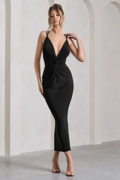 Yvette | Black Plunge-Neck Twisted Maxi Dress With Cross-Back 11 Yvette | Black Plunge-Neck Twisted Maxi Dress With Cross-Back -Dress Shop WB CL129768164 Yvette BlackPlunge NeckTwistedMaxiDressWithCross Back4