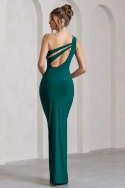 Coralina | Bottle Green Asymmetric Open-Back Split Maxi Dress -Dress Shop WB CL129773047 CoralinaBottleGreenAsymmetricOpen BackSplitMaxiDress9