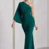 Luciana | Bottle Green Asymmetric Maxi Dress With Drape Sleeve 1 Luciana | Bottle Green Asymmetric Maxi Dress With Drape Sleeve -Dress Shop WB CL129779047 LucianaBottleGreenAsymmetricMaxiDressWithDrapeSleeve2