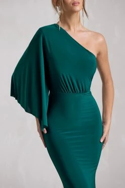 Luciana | Bottle Green Asymmetric Maxi Dress With Drape Sleeve 9 Luciana | Bottle Green Asymmetric Maxi Dress With Drape Sleeve -Dress Shop WB CL129779047 LucianaBottleGreenAsymmetricMaxiDressWithDrapeSleeve9