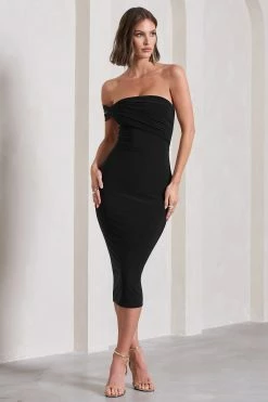 Eviana | Black Bodycon Sleeveless Twist Midi Dress 10 Eviana | Black Bodycon Sleeveless Twist Midi Dress -Dress Shop WB CL129802102 EvianaBlackBodyconSleevelessTwistMidiDress02