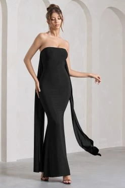 Christina | Black Bandeau Sleeveless Maxi Dress With Cape 10 Christina | Black Bandeau Sleeveless Maxi Dress With Cape -Dress Shop WB CL129804002 ChristinaBlackBandeauSleevelessMaxiDressWithCape5