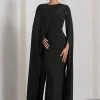 Magdelena | Black Asymmetric Cape Maxi Dress -Dress Shop WB CL129887002 MagdelenaBlackAsymmetricCapeMaxiDress0