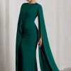 Magdelena | Bottle Green Asymmetric Cape Maxi Dress -Dress Shop WB CL129887047 MagdelenaBottleGreenAsymmetricCapeMaxiDress4