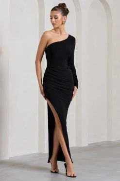 Dress Shop 53 Mallory | Black Asymmetric Split Maxi Dress