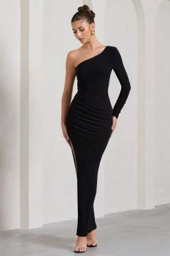 Mallory | Black Asymmetric Split Maxi Dress -Dress Shop WB CL130001002 MalloryBlackAsymmetricSplitWrapMaxiDress3