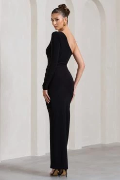 Dress Shop -Dress Shop WB CL130001002 MalloryBlackAsymmetricSplitWrapMaxiDress6