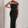 To The Max | Black Strappy Asymmetric Split Maxi Dress With Drape -Dress Shop WB CL130002002 ToTheMaxBlackStrappyAsymmetricSplitMaxiDressWithDrape1
