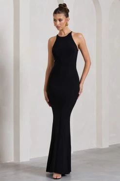 Brianna | Black Sleeveless Halter-Neck Open-Back Maxi Dress -Dress Shop WB CL130003002 BriannaBlackSleevelessHalter NeckOpen BackMaxiDress0