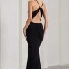 Brianna | Black Sleeveless Halter-Neck Open-Back Maxi Dress