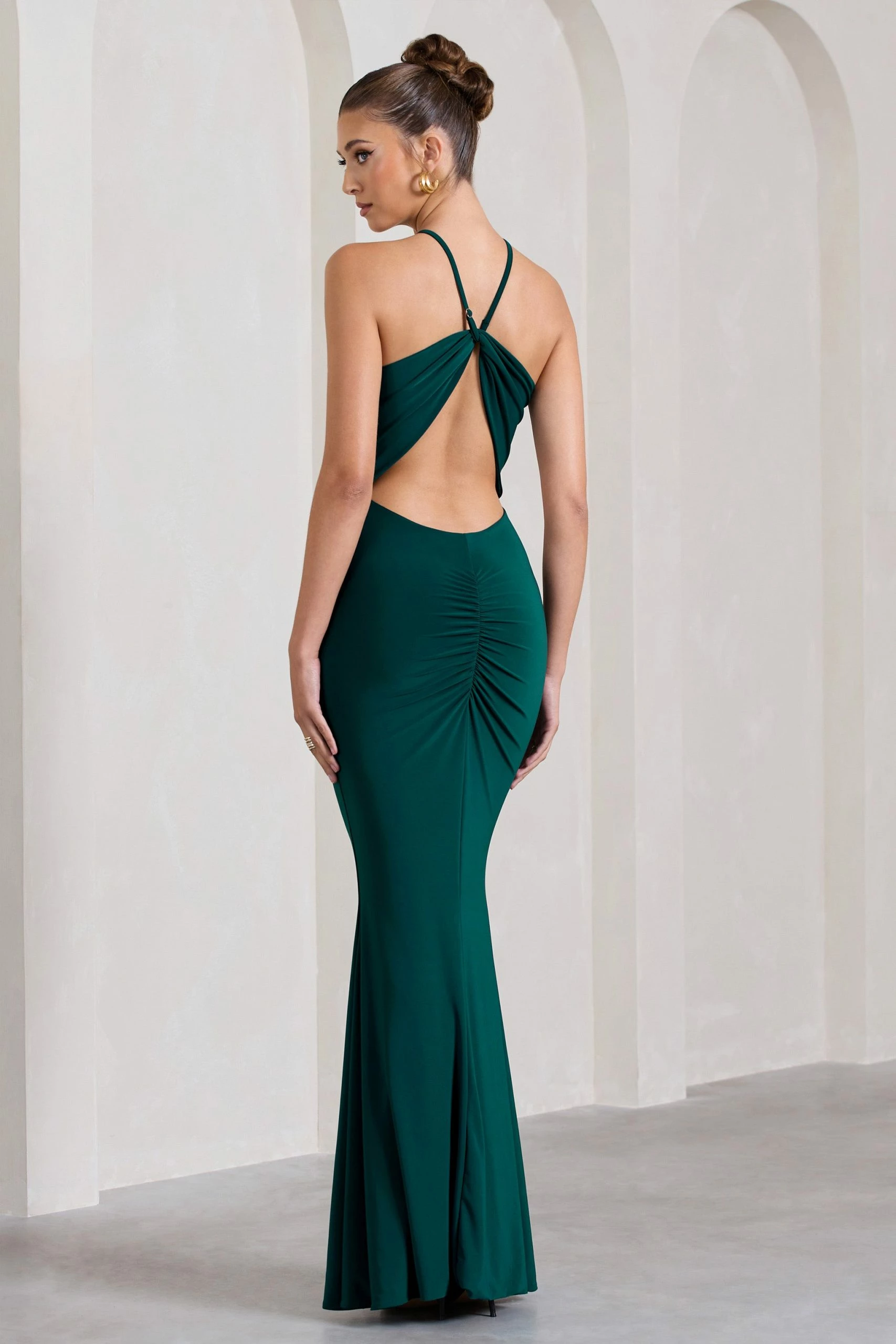 Brianna | Bottle Green Sleeveless Halter-Neck Open-Back Maxi Dress 4 Brianna | Bottle Green Sleeveless Halter-Neck Open-Back Maxi Dress - Image 2