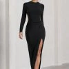 Miley | Black Long-Sleeve Open-Back Wrap Maxi Dress -Dress Shop WB CL130011002 MileyBlackLong SleeveOpen BackWrapMaxiDress0