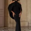 Revelation | Black Crossed Halter-Neck Fishtail Maxi Dress With Cape -Dress Shop WB CL130017002 RevelationBlack HERO