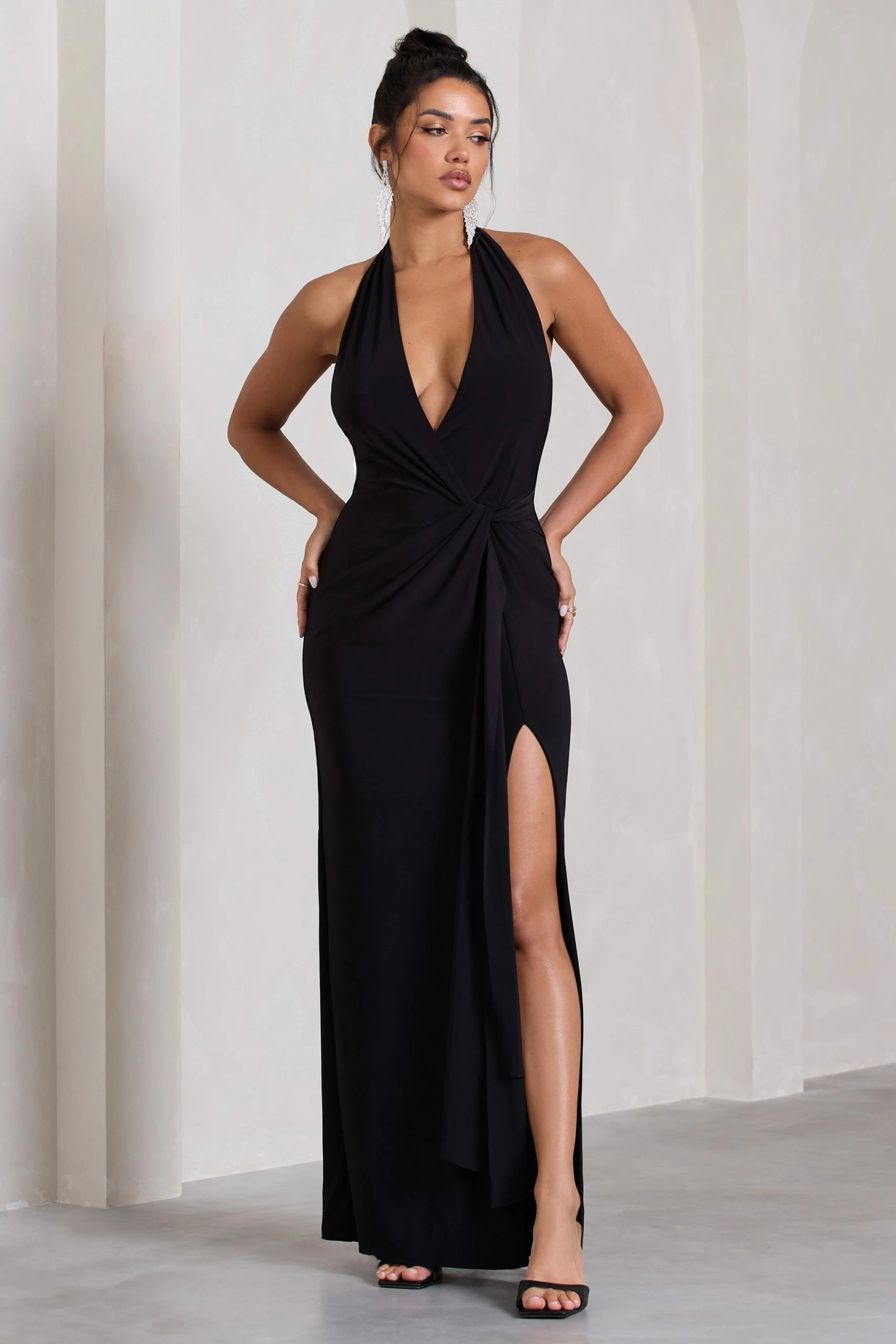 Tabloid Talk | Black Plunge Halter-Neck Maxi Dress With Twisted Drape 6 Tabloid Talk | Black Plunge Halter-Neck Maxi Dress With Twisted Drape - Image 4