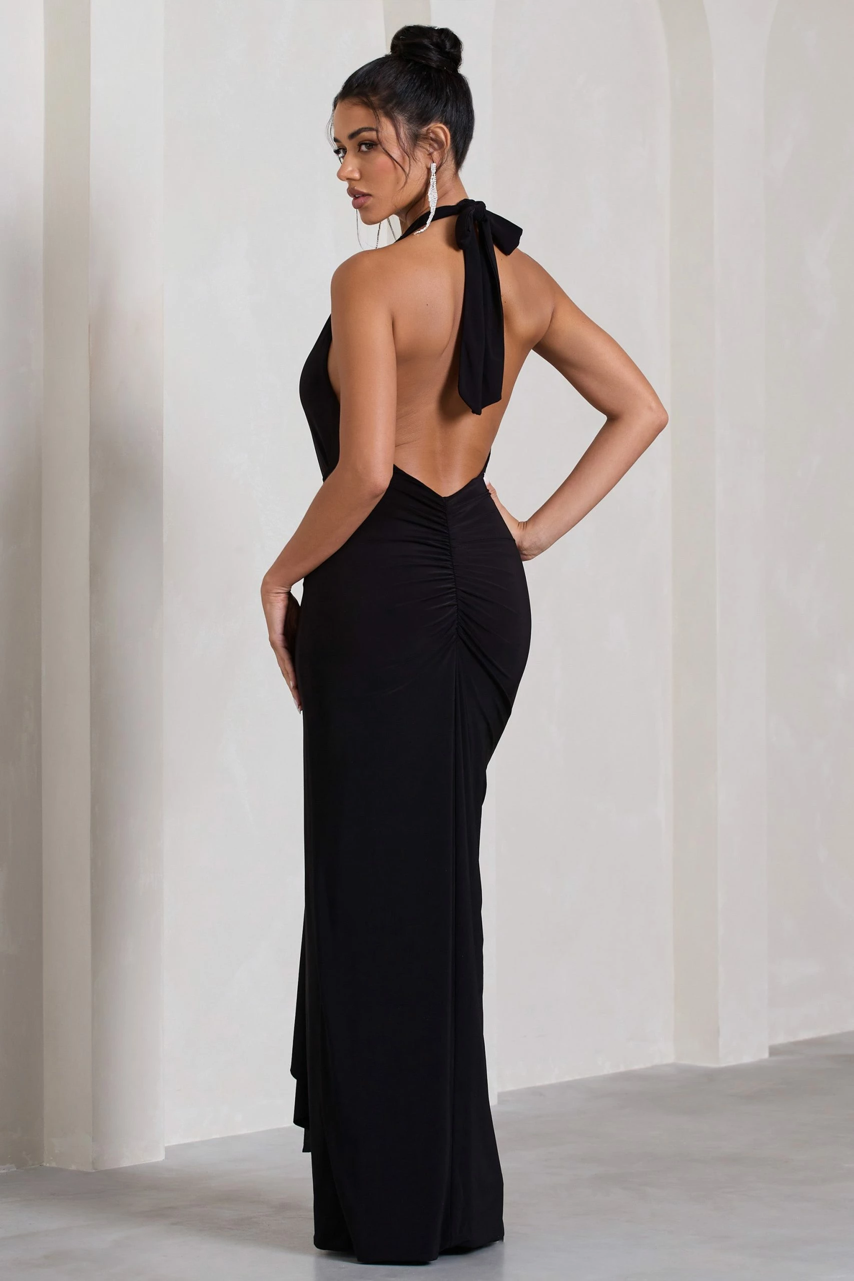 Tabloid Talk | Black Plunge Halter-Neck Maxi Dress With Twisted Drape 4 Tabloid Talk | Black Plunge Halter-Neck Maxi Dress With Twisted Drape - Image 2