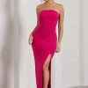 Dawning | Hot Pink Bandeau Knotted Split Maxi Dress 2 Dawning | Hot Pink Bandeau Knotted Split Maxi Dress -Dress Shop WB CL130025112 DawningHotPinkBandeauKnottedSplitMaxiDress1