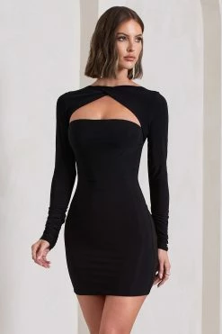 Stassi | Black Bodycon Twist Neck Mini Dress With Strappy Back 10 Stassi | Black Bodycon Twist Neck Mini Dress With Strappy Back -Dress Shop WB CL130055002 StassiBlackBodyconTwistNeckMiniDressWithStrappyBack1