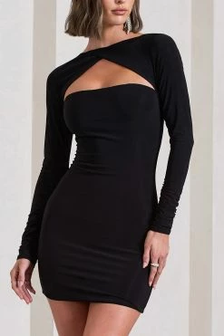 Stassi | Black Bodycon Twist Neck Mini Dress With Strappy Back 9 Stassi | Black Bodycon Twist Neck Mini Dress With Strappy Back -Dress Shop WB CL130055002 StassiBlackBodyconTwistNeckMiniDressWithStrappyBack5