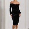 Compliment | Black Velvet Bardot Midi Dress -Dress Shop WB CL130062002 ComplimentBlackVelvetBardotMidiDress1