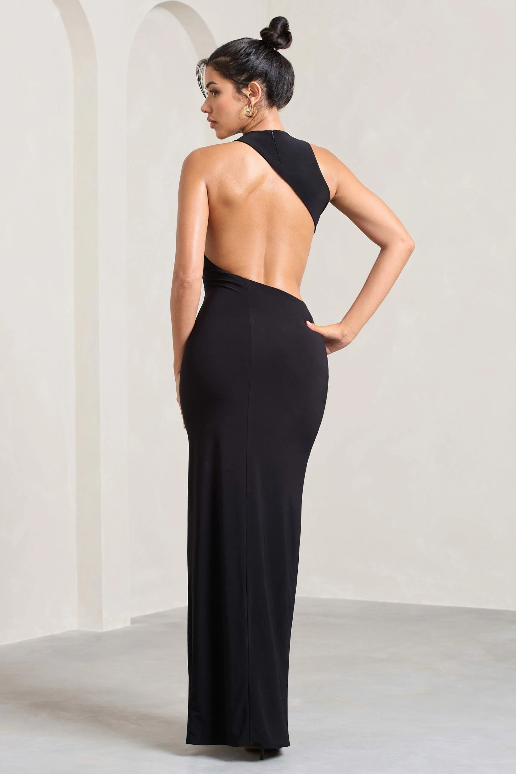 Ashley | Black Asymmetric Sleeveless Cut-Out Split Maxi Dress 4 Ashley | Black Asymmetric Sleeveless Cut-Out Split Maxi Dress - Image 2